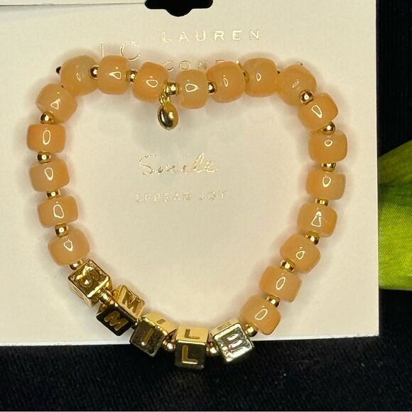 Lauren Conrad Peach Beaded Bracelet with “Smile” in Gold Beads - Picture 3 of 9
